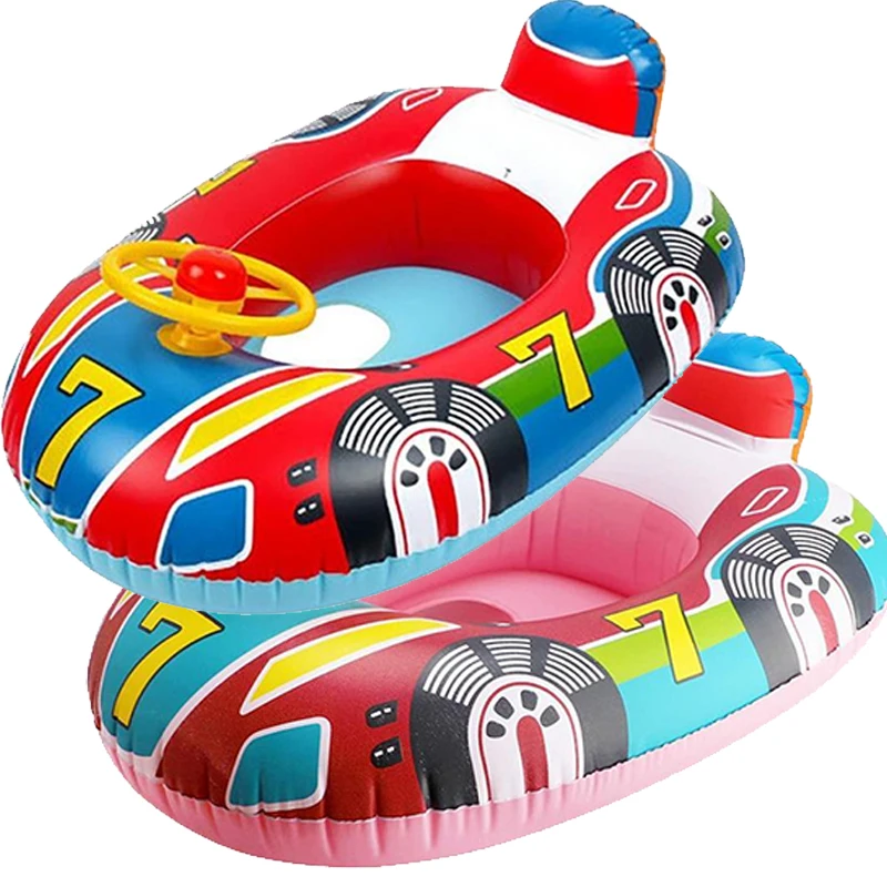 

Baby Swimming Pool Float, Cute Car Design Kids Toddler Inflatable Summer Beach Floatie Boat Swim Tube Ring Pool Lake Air Bed