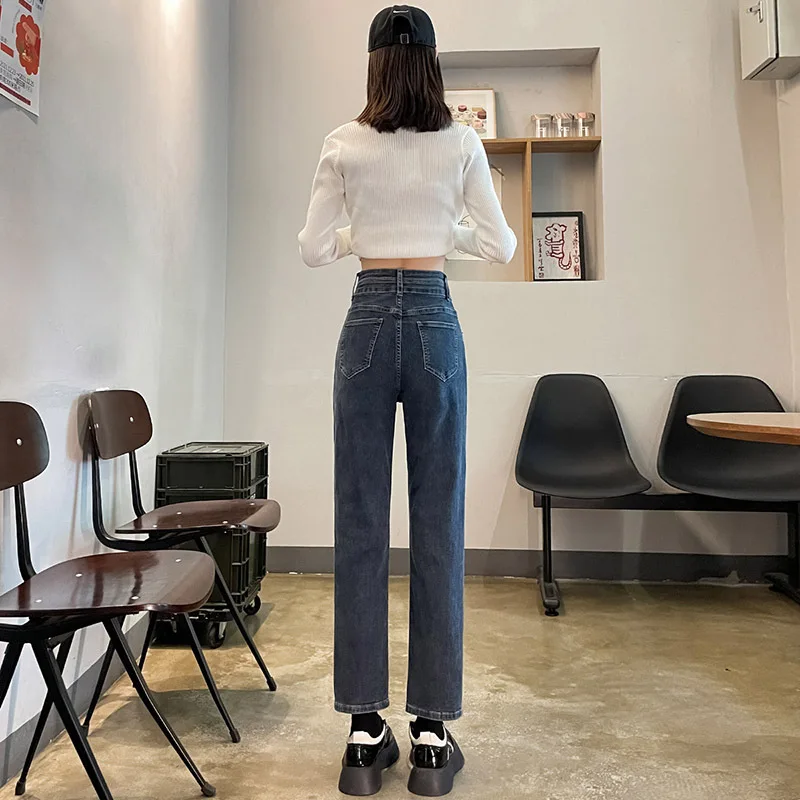High-waisted Straight-leg Jeans Women's Autumn 2023 New Blue-gray Elastic Carogo Denim Pants Slouchy Jeans Japanese Y2k Korean