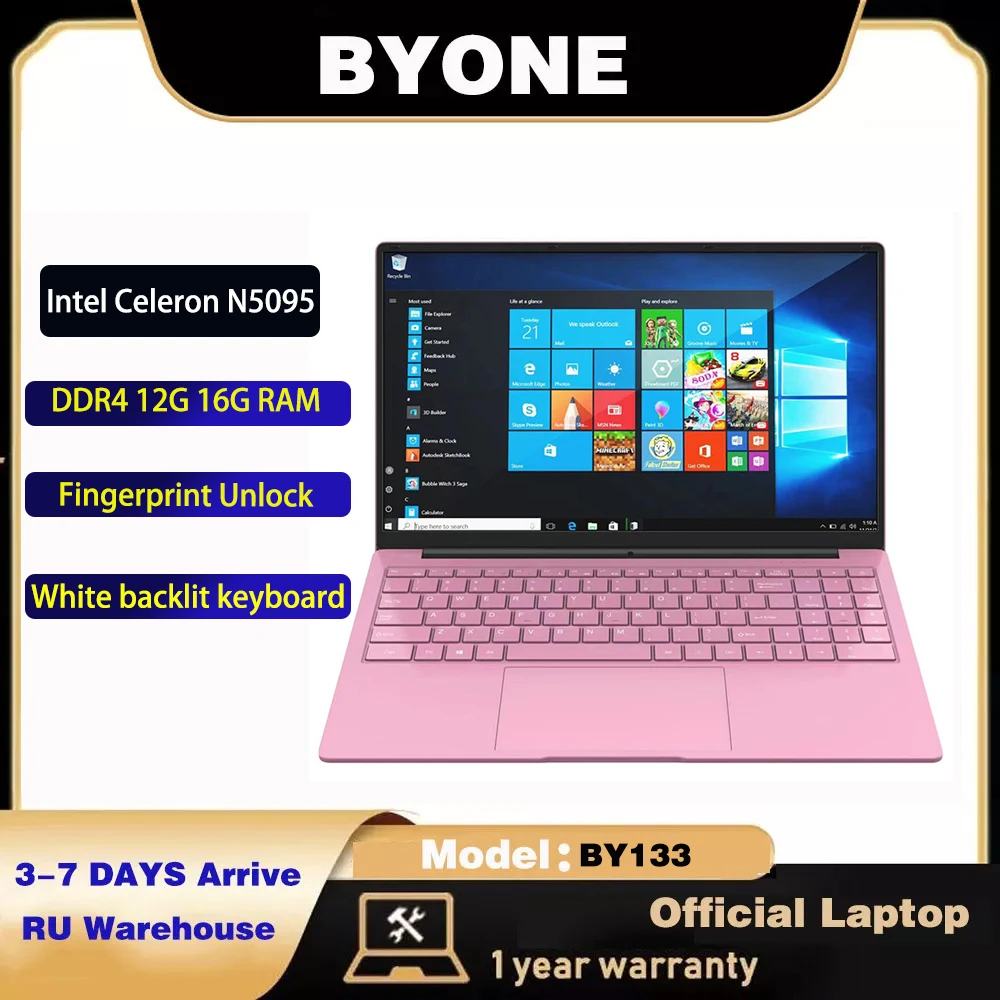 BYONE 15.6inch Fingerprint UnIock Laptop 16G RAM 512G SSD Windows11 Inter Celeron N5095 Computer Portable Thin Gaming Laptops
