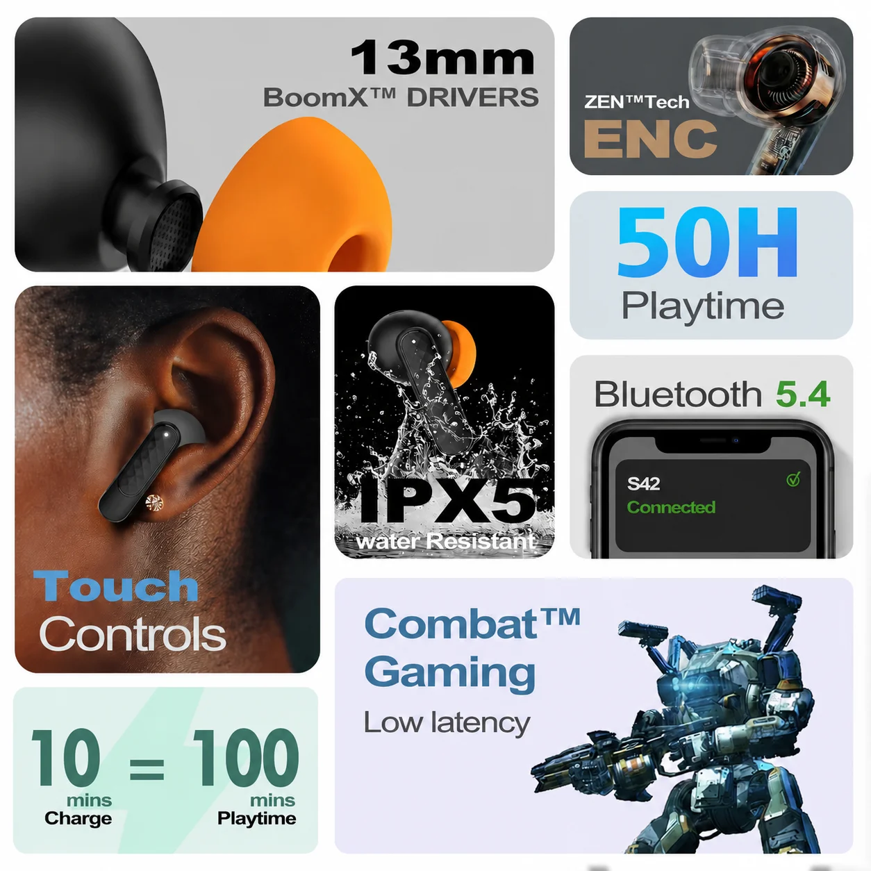 Enhanced Noise-Cancelling Wireless Bluetooth Earbuds with Low Latency Audio