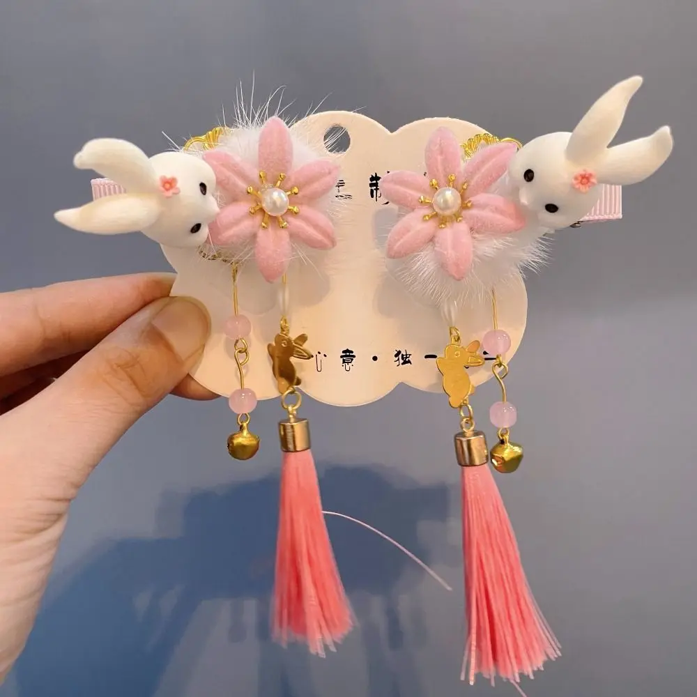 

Красные головные уборы для девочек Hanfu головной убор бархатные детские заколки кролик кисточки заколки для волос детские шпильки аксессуары для волос