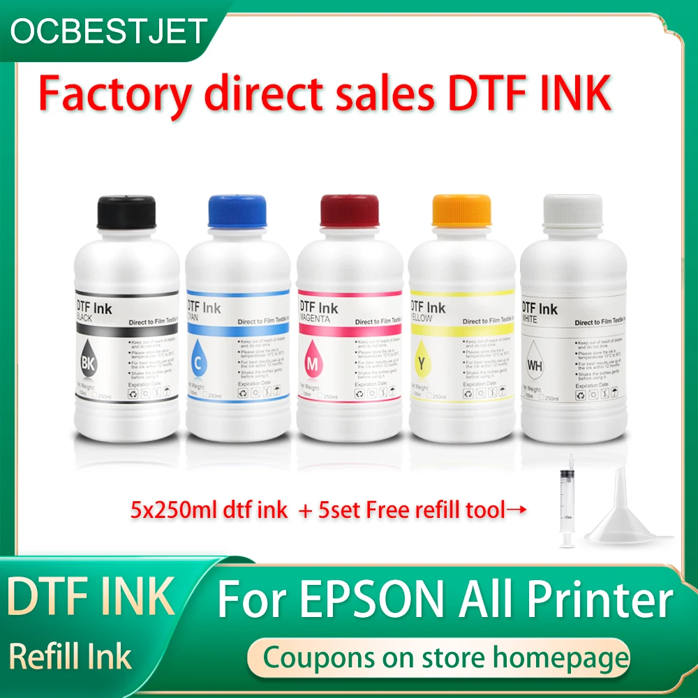 250MLx5 DTF Ink Kit DTF Film Ink Direct to Transfer Film For Epson L1800 L805 F2000 F2100 Ordinary Quality 250ML dtf ink