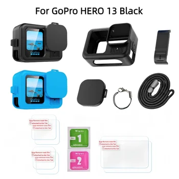 Étui de protection en Silicone pour GoPro Hero 13, Film de protection d'écran en verre trempé noir, couvercle de capuchon d'objectif pour accessoire Go Pro 1