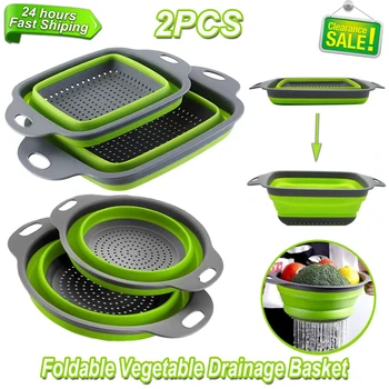 2PCS Pieghevole In Silicone Scolapiatti Cestino Frutta Verdura Pieghevole Colino Da Cucina per Cibo Pasta Utensili Da Cucina Dispositivo di Scarico 1