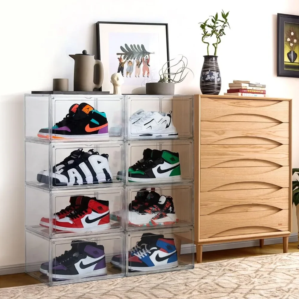 

Shoebox clear plastic stackable shoe organizer box for closet for sneaker lovers front shoebox gift, easy to assemble
