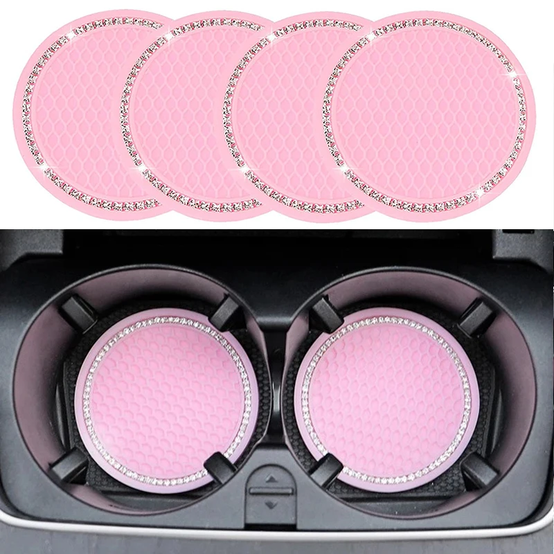 Luminous Car Water Cup Pad Coaster Rhinestone Rubber Mat Car Coaster Cup Bottle Holder Anti-slip Pad Mat Decor Accessories cup holder coasters,car coaster pads