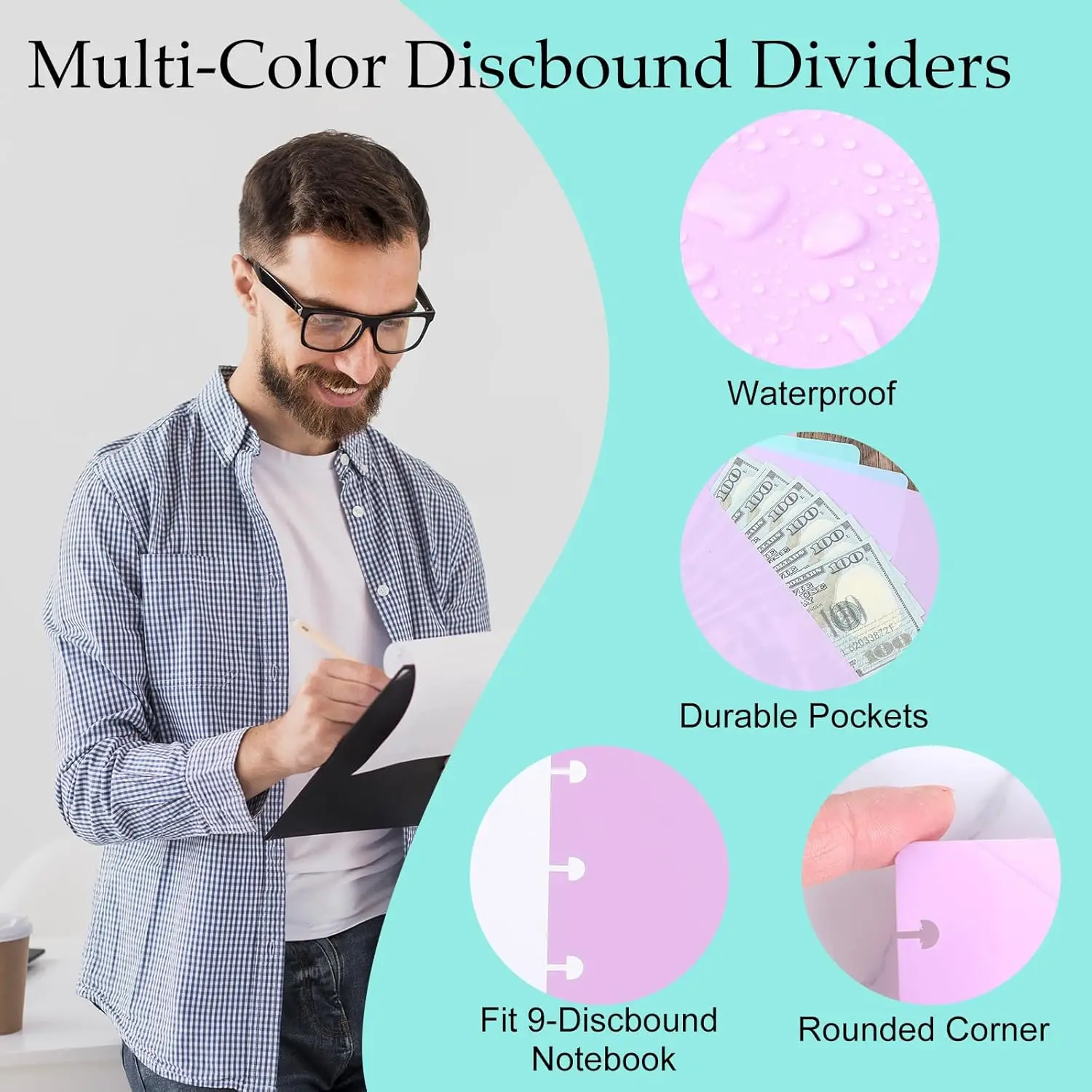 5Pcs Discbound Dividers with Pockets Discbound Notebook 7x9.25'' 9 Disc Bound Planner Inserts Pocket Plastic Index Dividers - 2