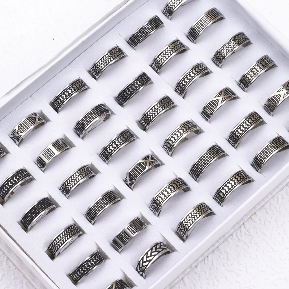 24 Pcs/Lot Stainless Steel Rings For Men Women 8mm Mix Etch Patterns Fashion Jewelry Finger Accessories Party Gift Wholesale 3