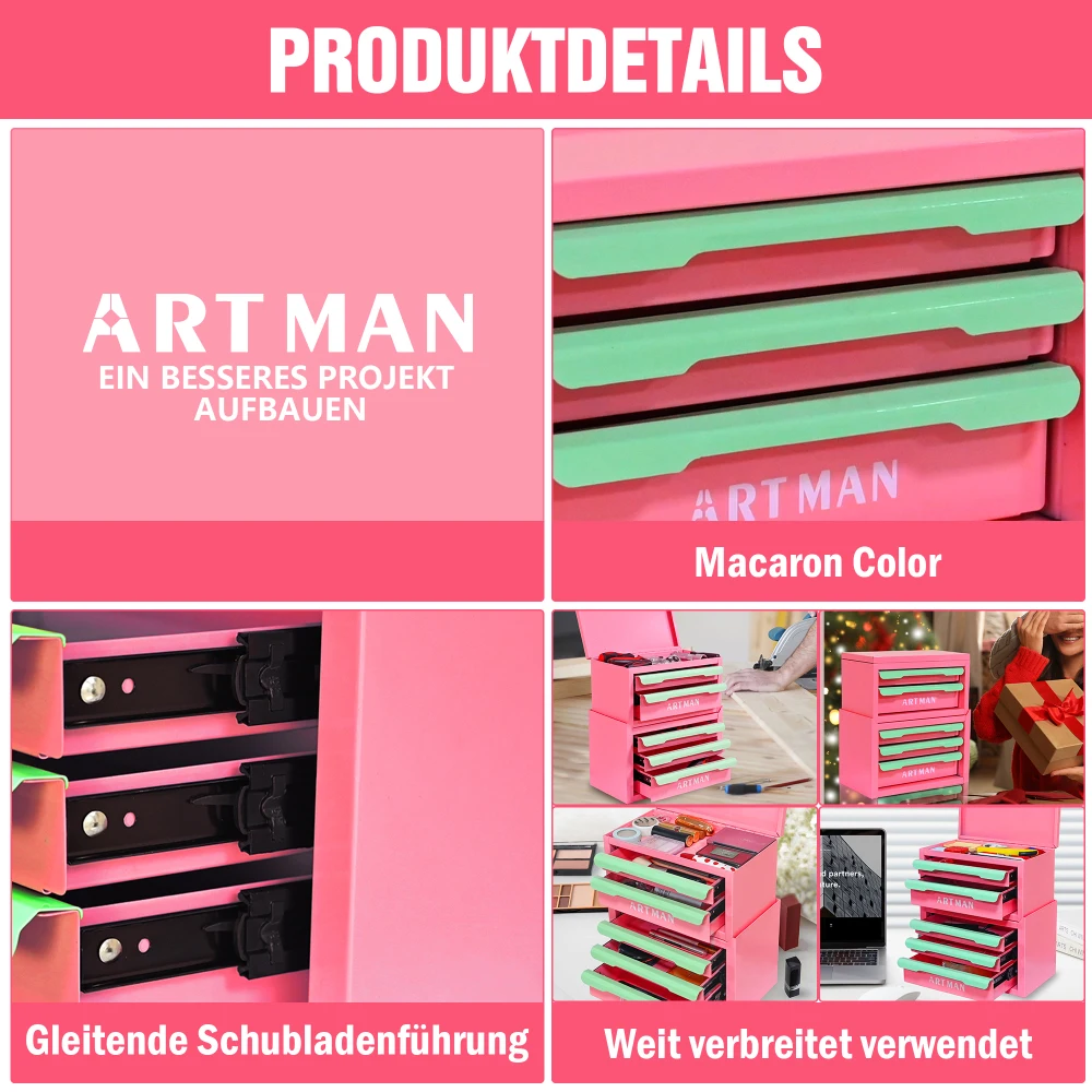 Werkzeugkasten, Werkzeugschrank mit Stilvollen Metallgriffen, Stapelbar, Elegante Kosmetikbox mit Schubladen, Platzsparend, Vielseitiger Aufbewahrungsbehälter – Detail 30