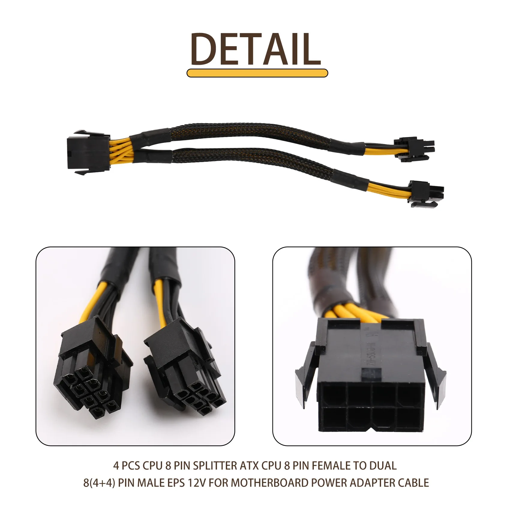 4 Pcs CPU 8 Pin Splitter ATX CPU 8 Pin Female to Dual 8(4+4) Male EPS 12V for Motherboard Power Adapter Cable