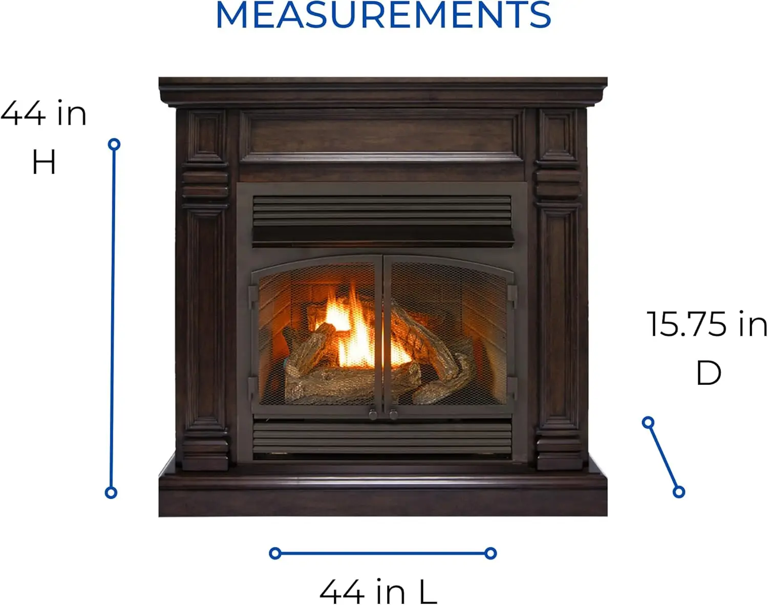 Duluth Forge Dual Fuel Ventless Gas Fireplace System Mantle Thermostat Control 6Fire Logs Use with Natural Gas or Liquid Propane 6