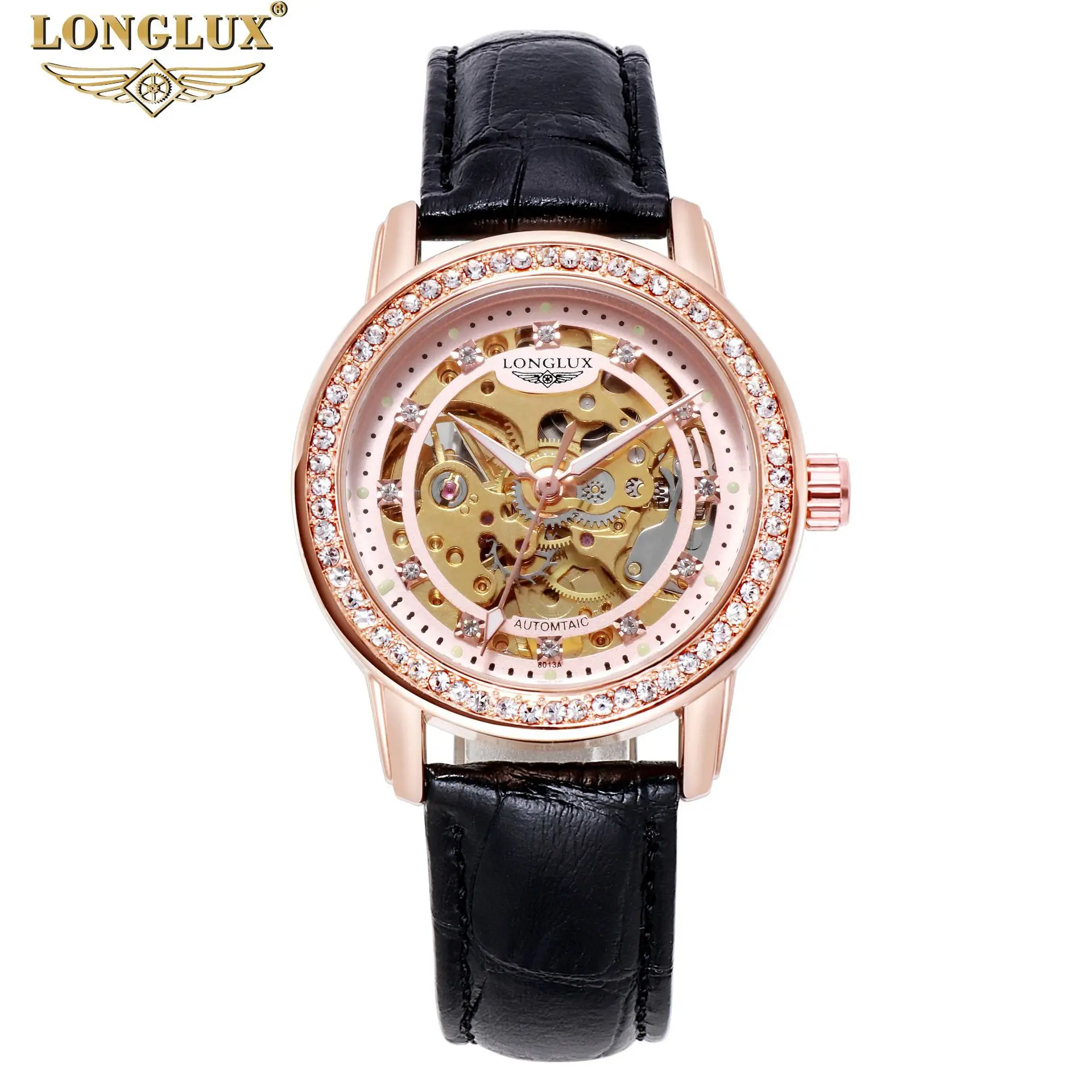 LONGLUX Fashion Luxury Women  Automatic Watches Ladies Diamond Mechanical Wristwatch Elegant Female Bracelet Watch Reloj Mujer 