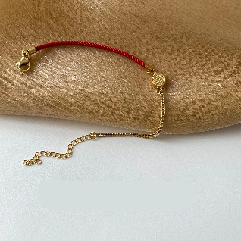 Charm Bracelet Titanium Stainless Steel Blessing For Women Ethnic Red Rope Chain Link Jewelry
