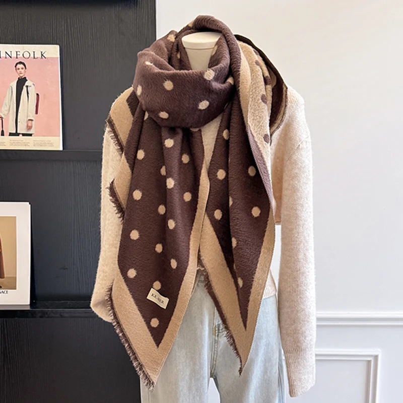 2025 Luxury Brand Women's Cashmere Scarf - Winter Warm Tasseled Striped & Polka Dot Printed Pashmina Shawl, Foulard & Poncho