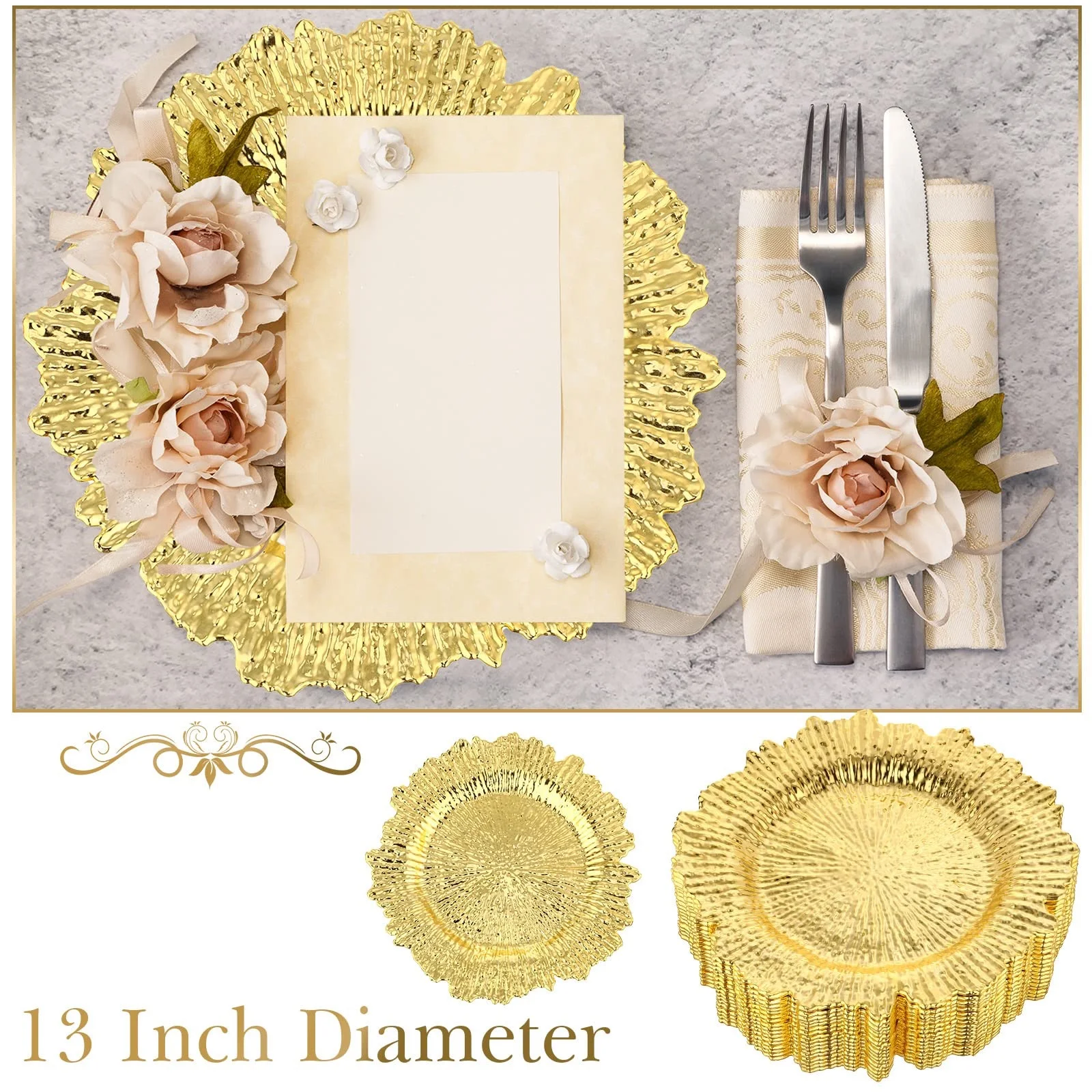 Charger Plates Round Plastic Reef 13 inch 6pcs For Dinner Plates Wedding Party Dining Dish