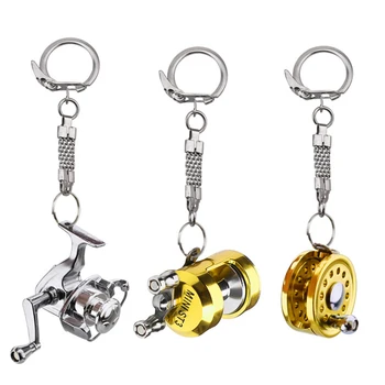 1Pcs Alloy Fishing Reel Drum Pendant Keychain Key Wheel Outdoor Fishing Tackle 1