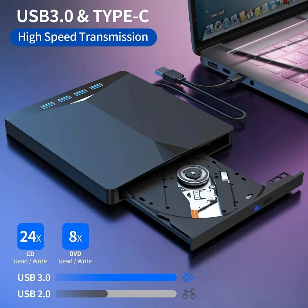 Multifunction DVD Player High Speed Data Transfer 7-in-1 Optical Drive USB 3.0 T