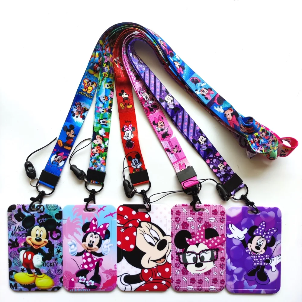 

Новинка, шнурки Disney с Микки и Минни, держатель для удостоверения личности, Детские держатели для карт, веревочный шнурок, милый чехол для карт, подарочные аксессуары для девочек и мальчиков