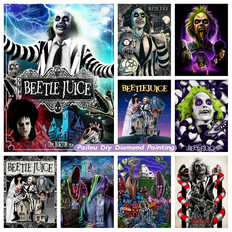 5D Tim Burton Film Beetlejuice Diamond Mosaic Painting Halloween Horror Classic Ghost Movie Funny Cross Stitch Wall Decor