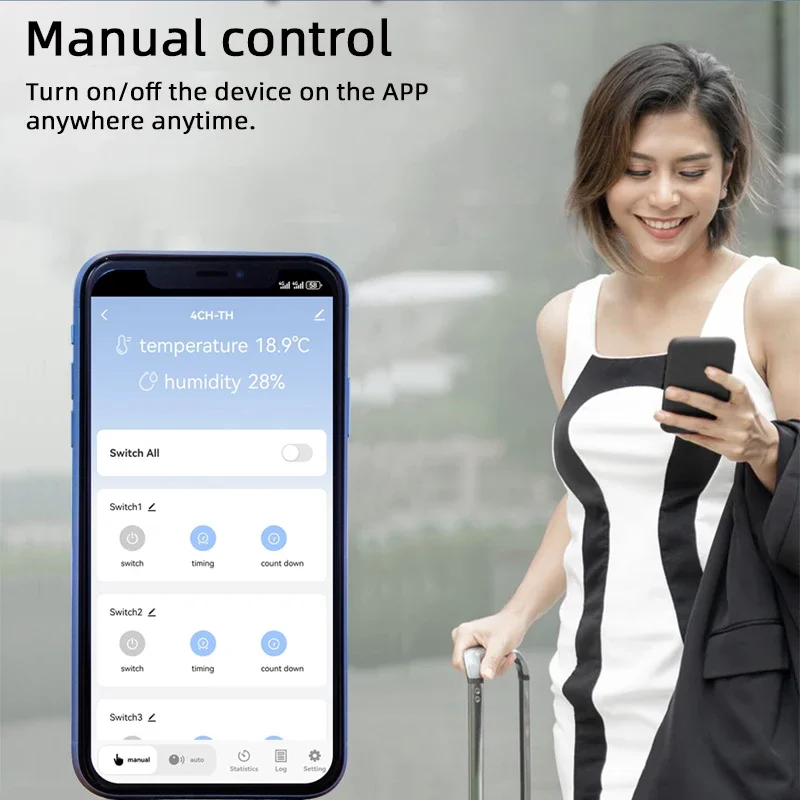 7-32V WiFi 4 Channel TH Switch With DIN Rail,Tuya Smart Life APP,Temperature or