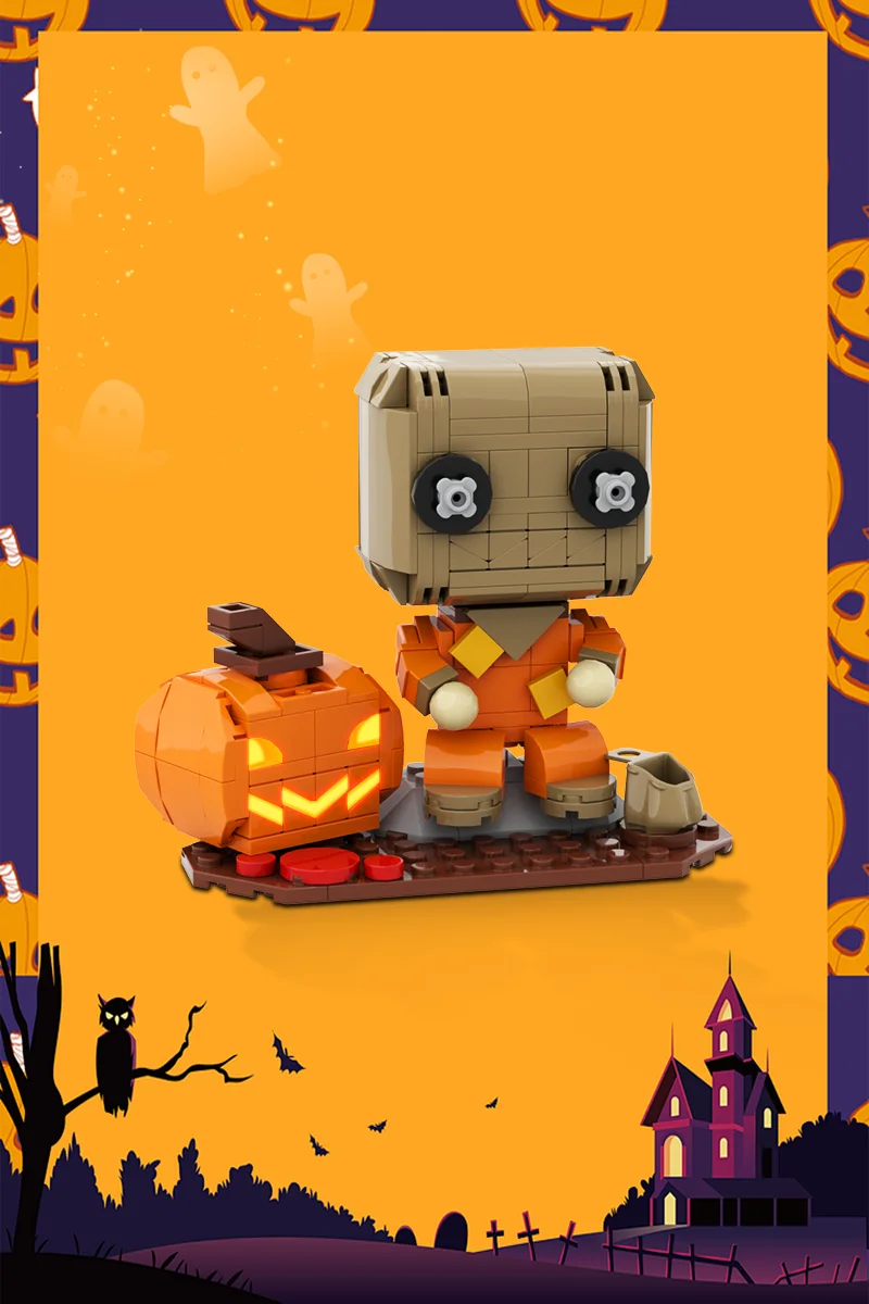 MOC Horror Film Kürbis Laterne Puppe Modell Bausteine Supernatural Halloween Trick'r Treat Action Figur Ziegel Spielzeug Geschenk – Detail 1