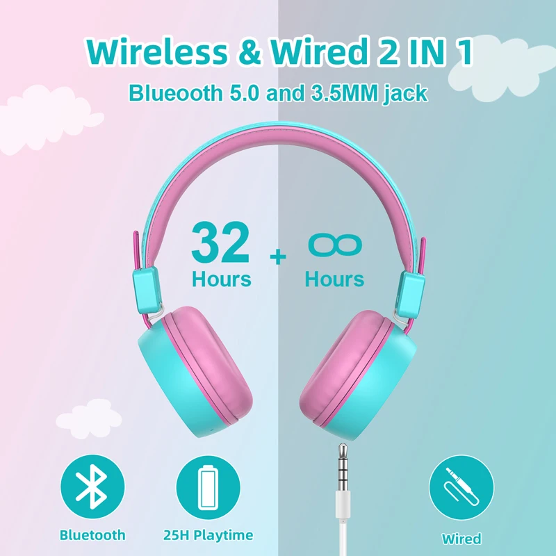 RGB Kids Bluetooth Headphones Headset Wireless Headphone Foldable Earphone HD Micro ChildrenHeadset