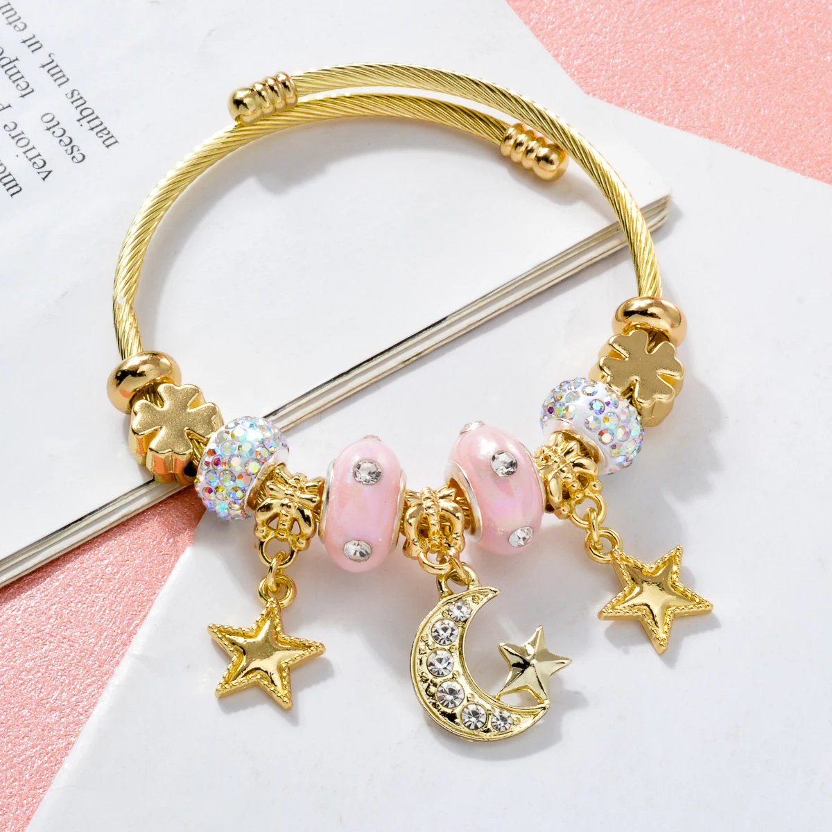 Stainless Steel Star Moon Cross Charm Bracelet for Girls Evil Eye