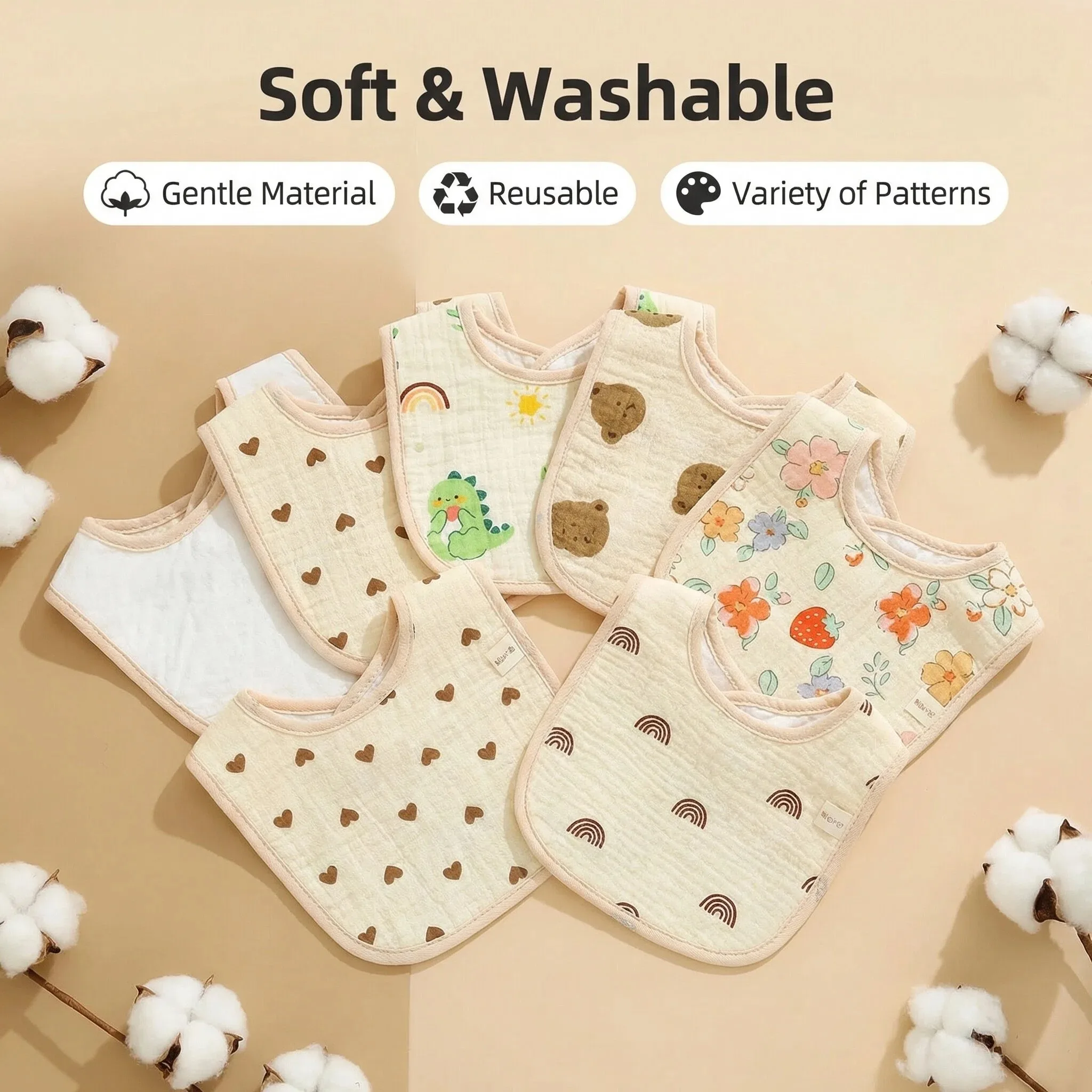 TDHD  수유 턱받이(프린트) 부드럽고 피부 친화적인  패션 캐주얼 액세서리..