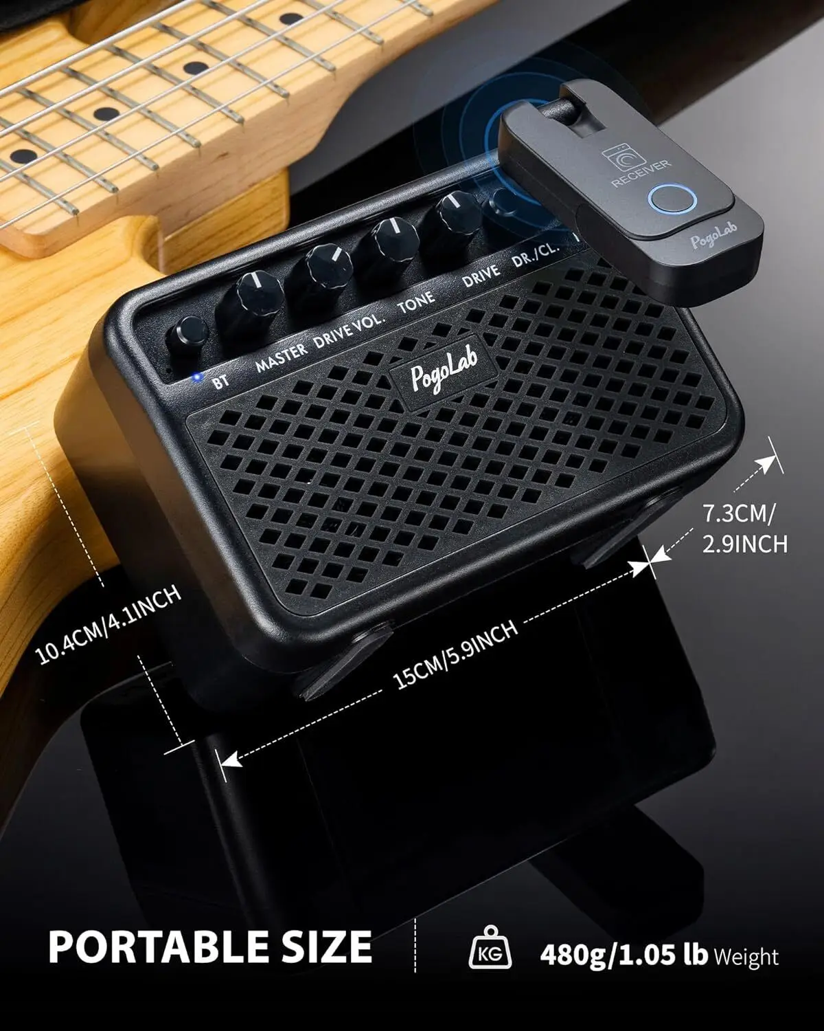 Outdoor Portable Guitar Amp Pogolab Wireless Bluetooth Speaker 5W Practice Electric Amplifiers for Electric Guitar Mini Speaker