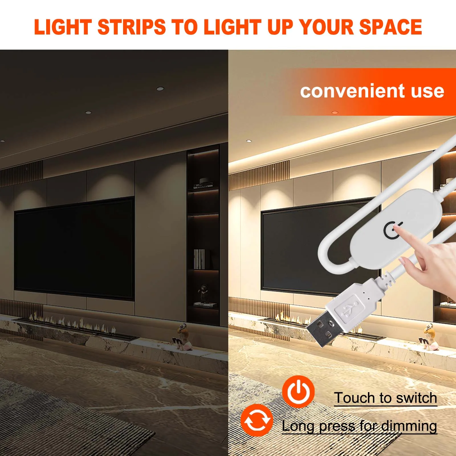 รูปสินค้า LED Strip Light 60LEDs 1/3/5M สีขาวอุ่น-ฟ้า ปรับสว่างได้ กันน้ำ