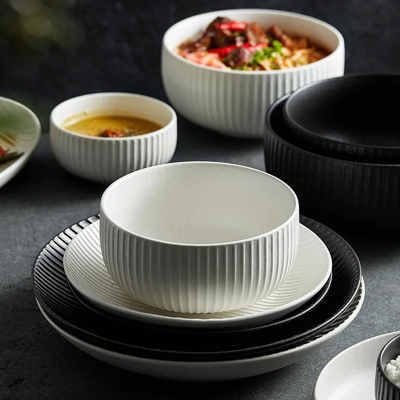 Bowls Household Tableware Bowls Plates Household Ceramics Black And White Minimalist Chopsticks And Dishes Set