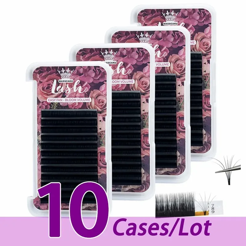 10case/lot MASSCAKU One second making fans mink eyelashes blooming easy fans private label lashes easy fanning eyelash extension 0 05 0 07 easy fanning eyelash extension blooming volume eyelashes self making fast fans auto lashes extension cilia mink lash