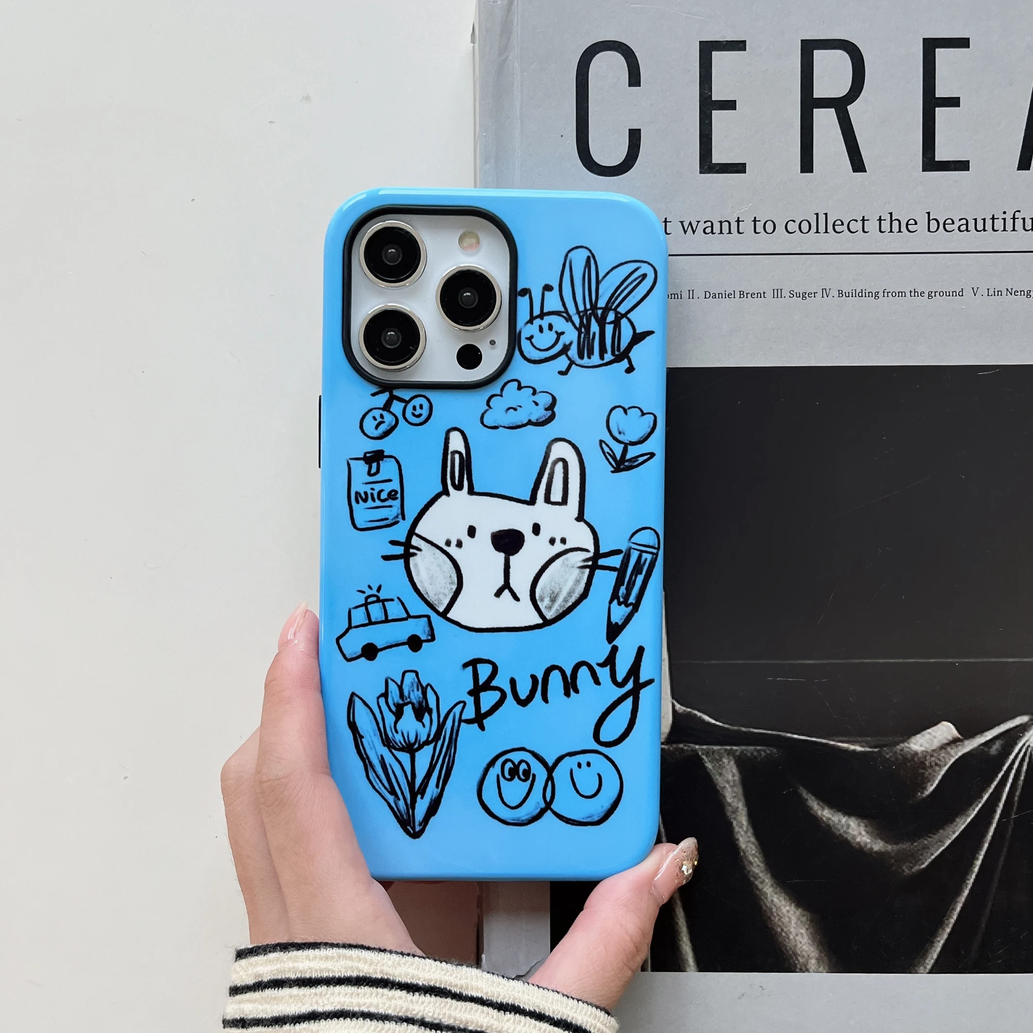 Blue bottomed cat Inclusive Magnetic Phone Case Two-In-One Film Protective Shell For iPhone 15 14 13 12 11 Pro Max Plus Mini