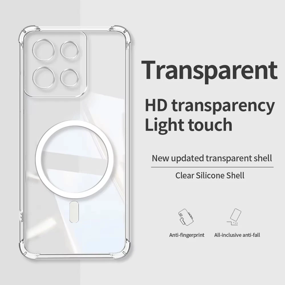 Luxury Transparent Magnetic Shockproof Phone Case with Clear Back Cover