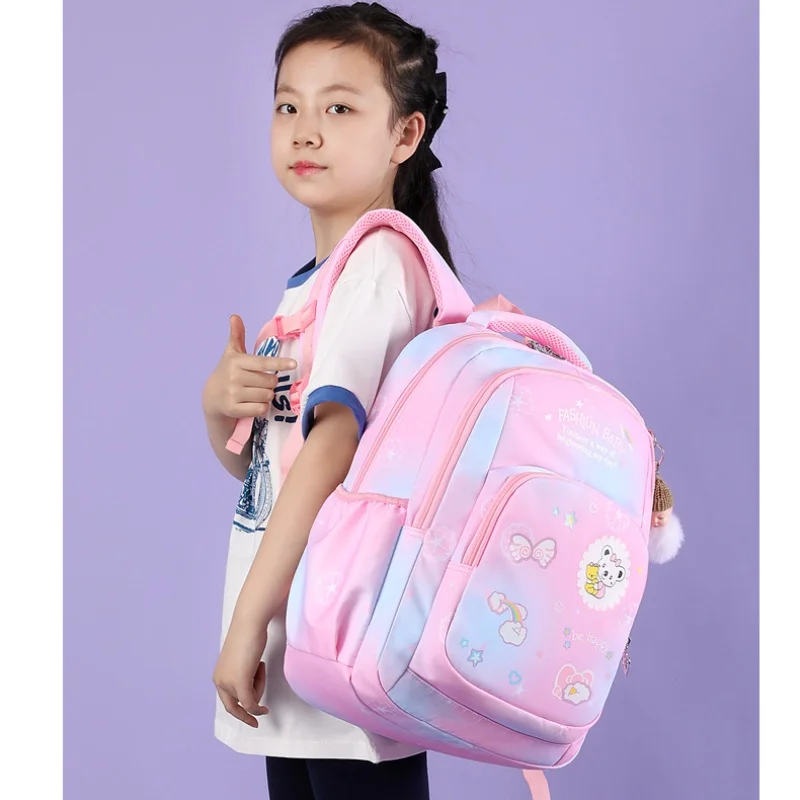 Girls Princess Gradient Pink Rainbow Bow Students School Bags New Children Sweet Fashion Cartoon Large Capacity Backpacks Hot