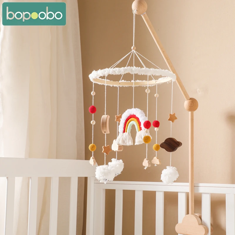 

Baby Rainbow Tassel Mobile Hanging Rattles Toys Wooden 0-12 Months Bed Bell Hanger Crib Mobile Bed Bell Wood Holder Arm Bracket