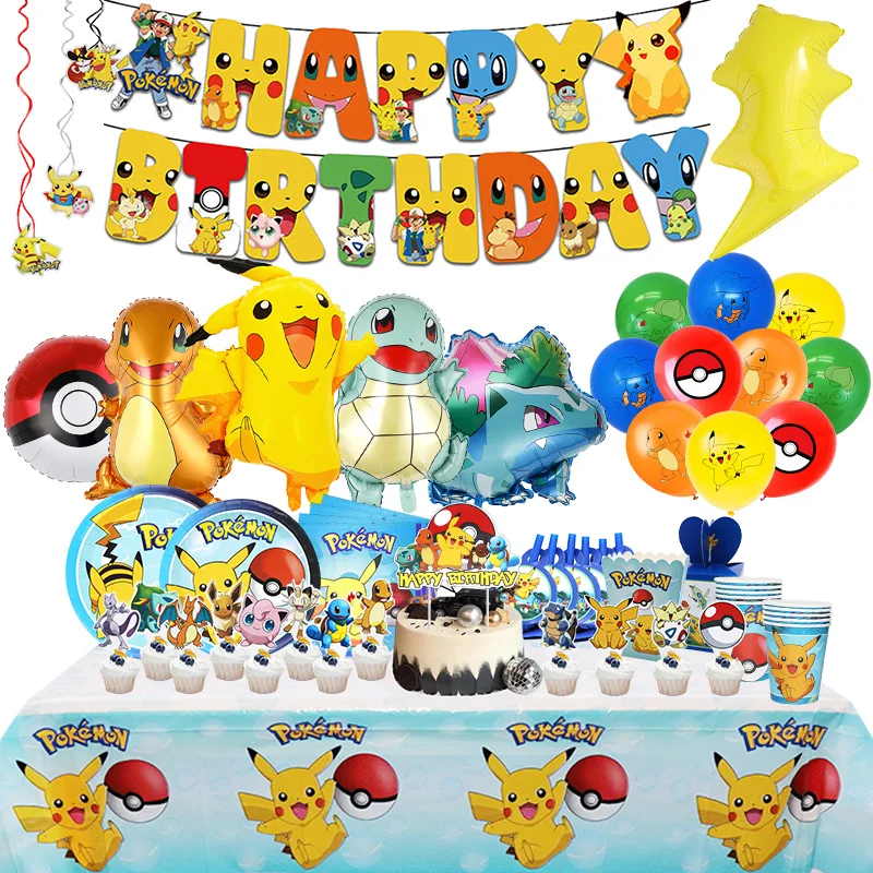 Pikachu Birthday Party Decorations – Balloons, Tableware & Backdrop Set 1