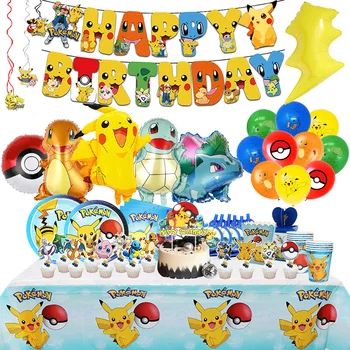 Pokemon Decorazione festa di compleanno Nuovo fulmine Pikachu Palloncino per bambini Forniture per eventi Stoviglie usa e getta Banner Sfondo 1