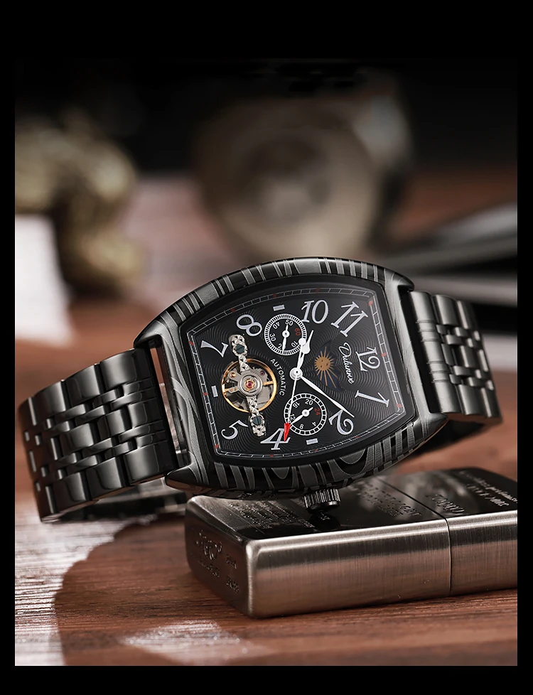 Top-Marke Luxus Tourbillon Mechanische Uhr Für Männer Mode Schwarz Stahl Wasserdicht Mondphasen Automatische Uhr Reloj Hombre_voghion.com