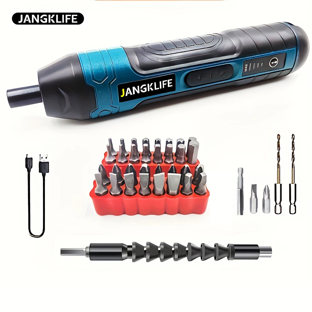 JANGKLIFE Cordless Electric Screwdriver, Mini Drill 3.6V 1300mAh Lithium Battery Rechargeable Power Tool Set for Home Repair