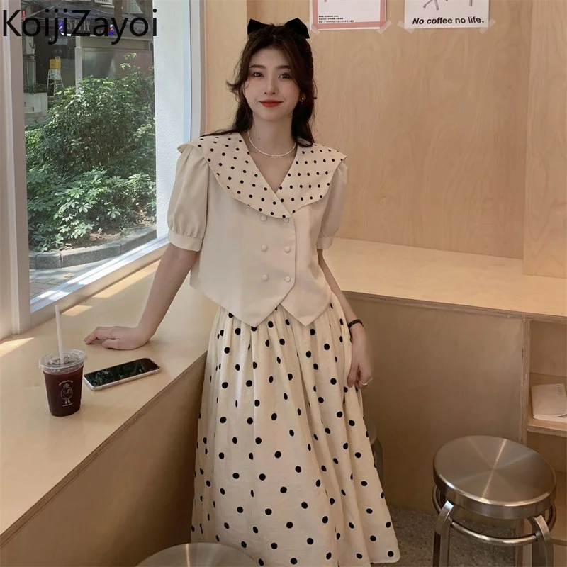

Koijizayoi Sweet Women Dresses Set Short Sleeve Shirts Slim Long Skirt Fashion Office Lady Two Piece Set Female Outfits De Mujer