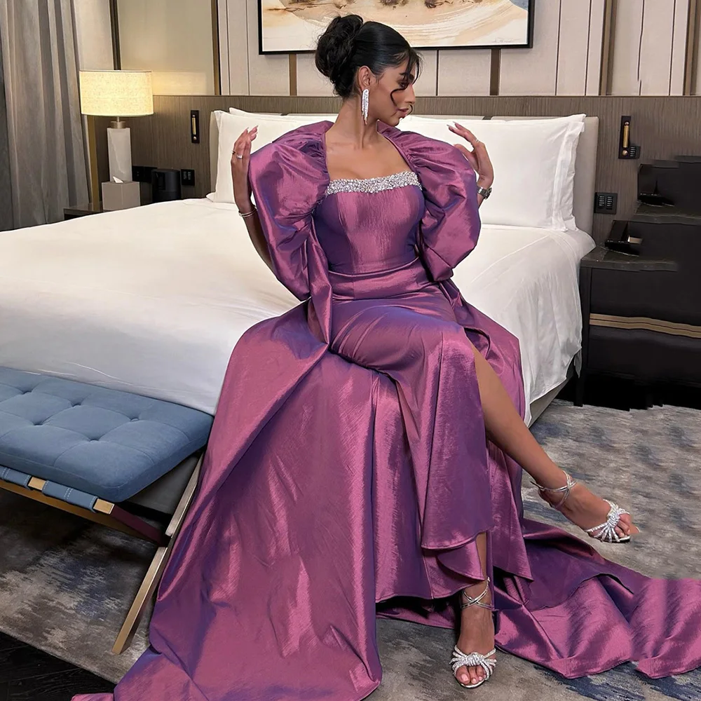 

Sleeveless Evening Dresses for Women A-line Sexy Boat Neck High Slit Prom Gown Temperament Maxi Dress فساتين للحفلات الراقصة