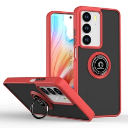 Shockproof Armor Phone Case with Lens Protection and Ring Holder - Matte Finish for Realme C75 4G (QY - Red)