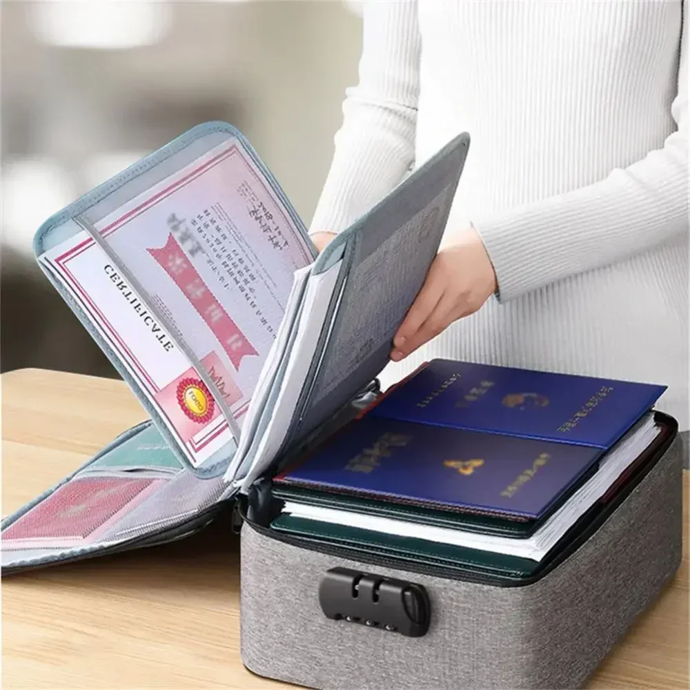 

With Passport Multi-function Document Multi-layer Bill Bag Lock Bag Finishing Document Storage Large-capacity Briefcase Bag