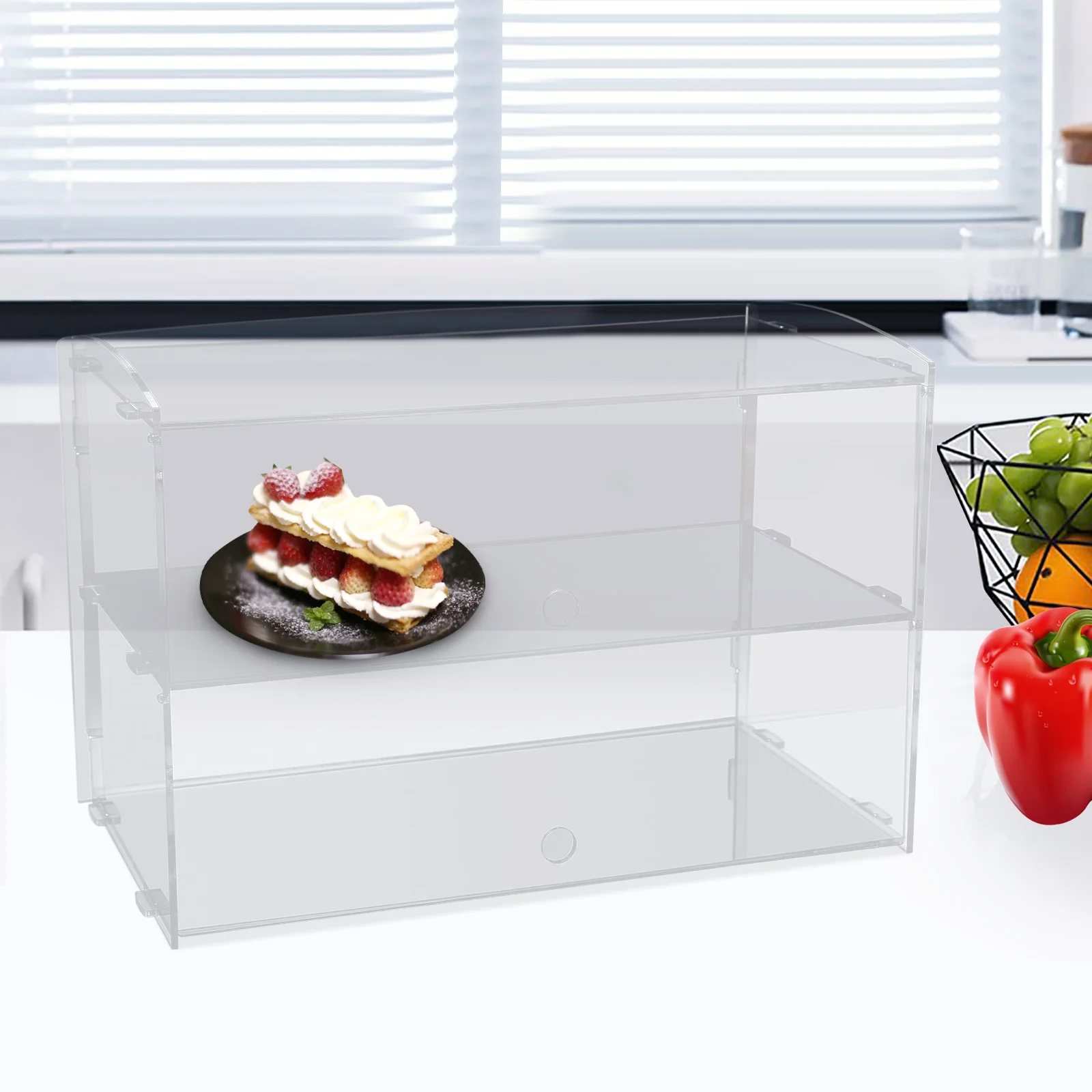 2 Tray Commercial Countertop Bakery Display Case with Front Door, Acrylic Display Case Pastry