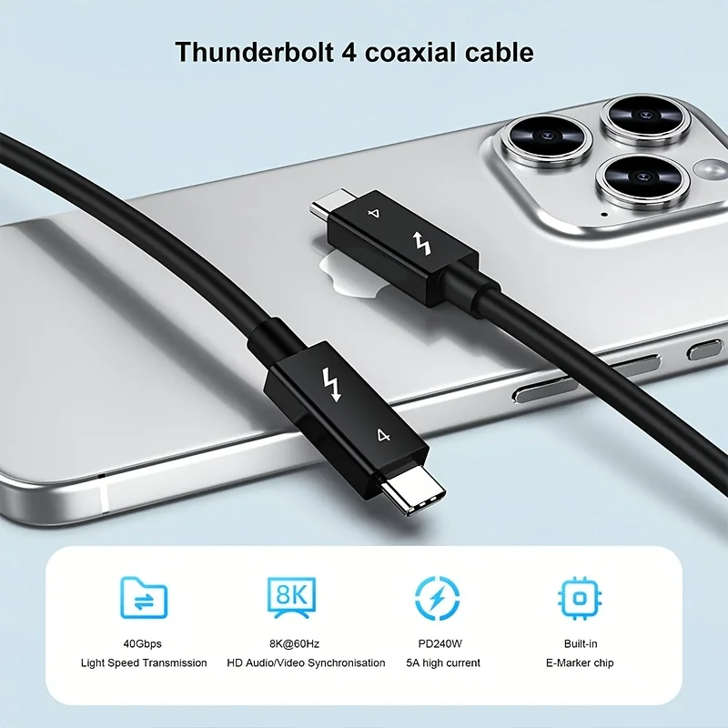 썬더볼트 4 동축 케이블 USB4 타입 C to 타입 C 40Gbps 100W 고속 충전 케이블 2m - 0.5m 맥북, 아이패드, 아이폰, 안드로이드용