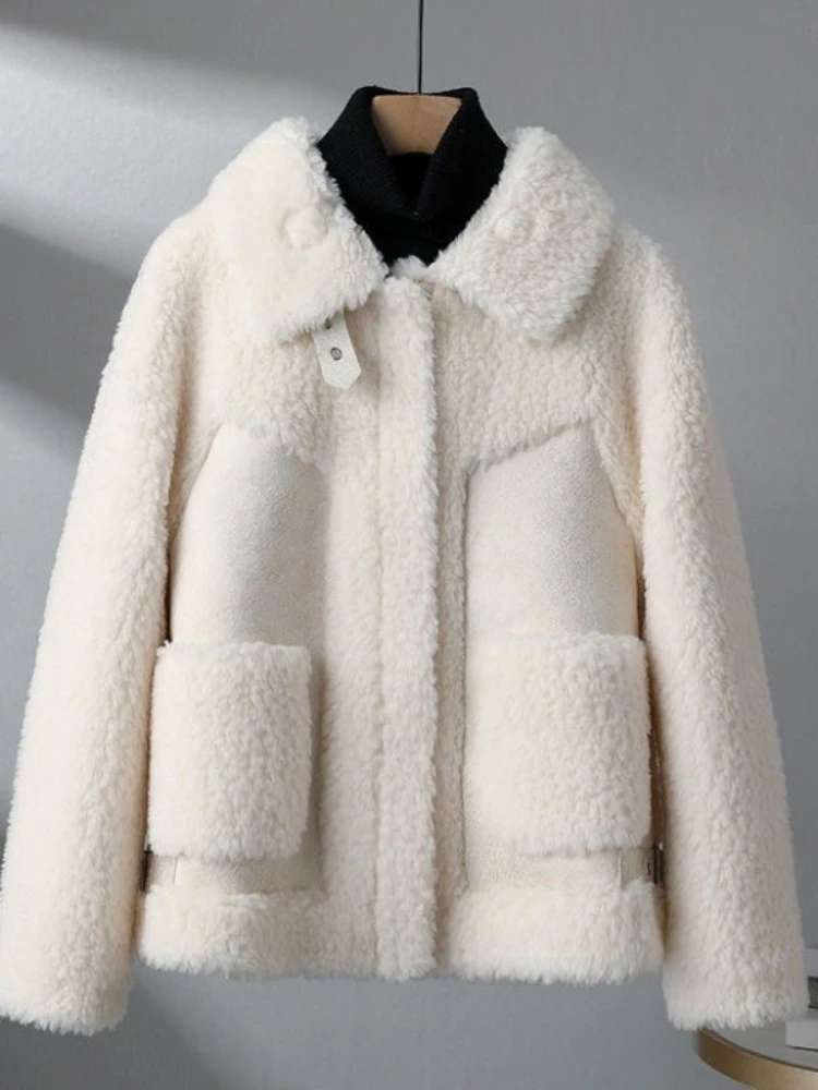 

FMFSSOM New Fashion Autumn Women Brown Solid Warm Outwear Faux Lamb Coats Teddy Bear Fluffy Jacket Loose Plush Jacket