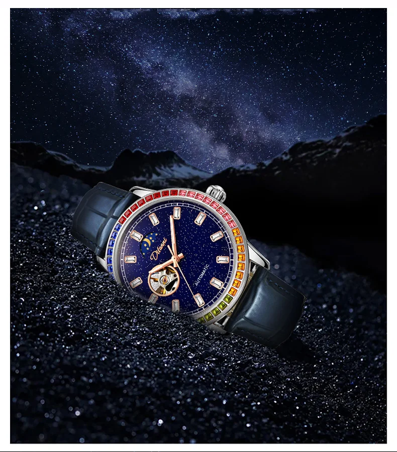 Skeleton Automatische Tourbillon Mechanische Herrenuhr 3Bar Wasserdicht Leuchtende Sonne Mond Sterne Neue Luxusuhr Reloj Hombre_voghion.com