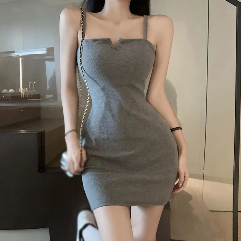 

Summer Women's Camisole Dress V-neck Waist Thin Tube Top Short Dress Solid Color Hip Wrap Sexy Slim Fit All-match Casual