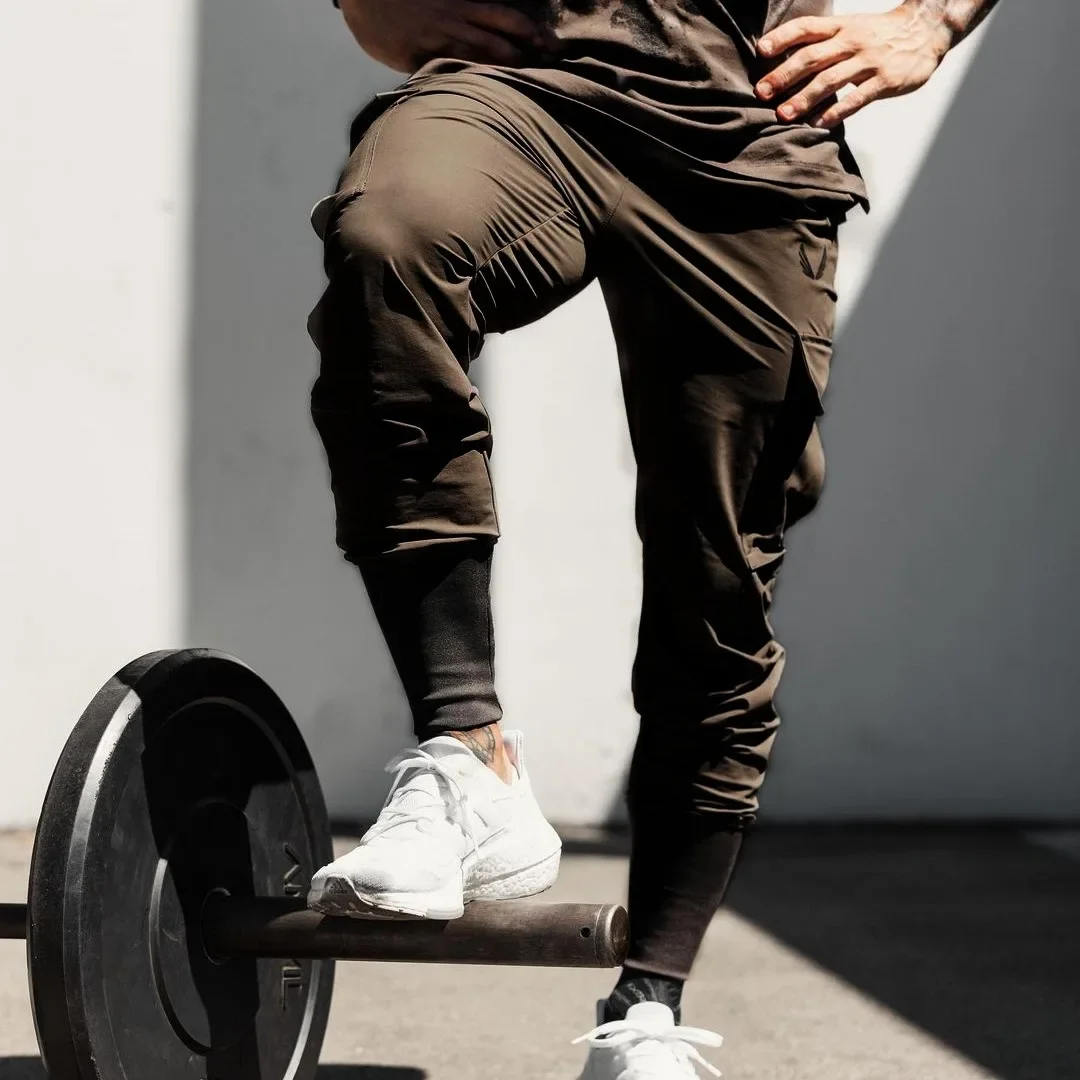 Men's Fitness Running Trousers High Elasticity Quick Dry Cuffed Workwear Long Pants Sports Active Wear Casual Comfortable